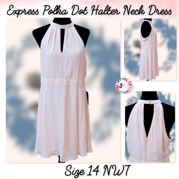 Express Dresses | Express Pink White Polka Dot Halter Neck ...
